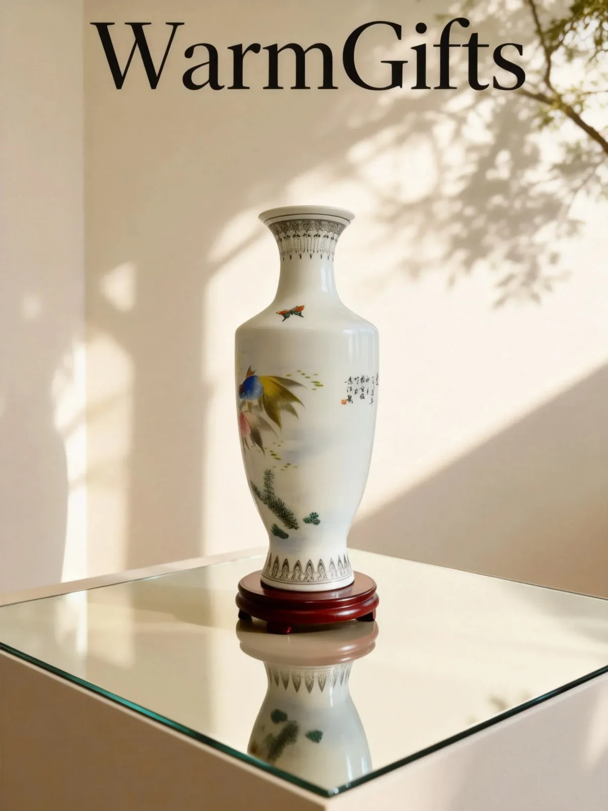 Moon Shadow Swimming Fish Porcelain Bottle