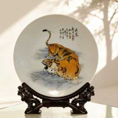 Tiger Leaping Waves Porcelain Plate