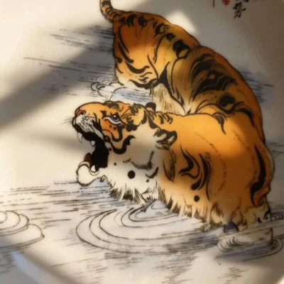 Tiger Leaping Waves Porcelain Plate