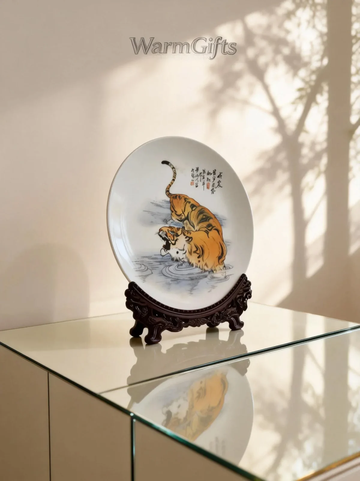Tiger Leaping Waves Porcelain Plate