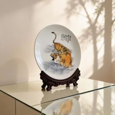 Tiger Leaping Waves Porcelain Plate