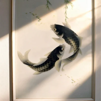 Liushu05 Twin Fish Under Willow