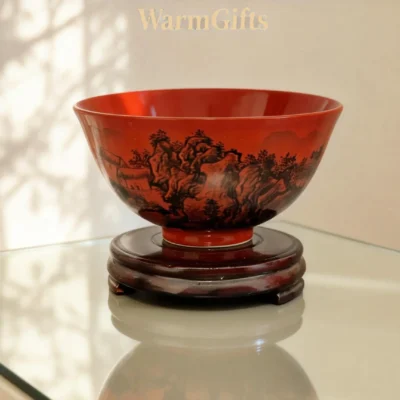 Red-Glaze Ink Landscape Porcelain Bowl