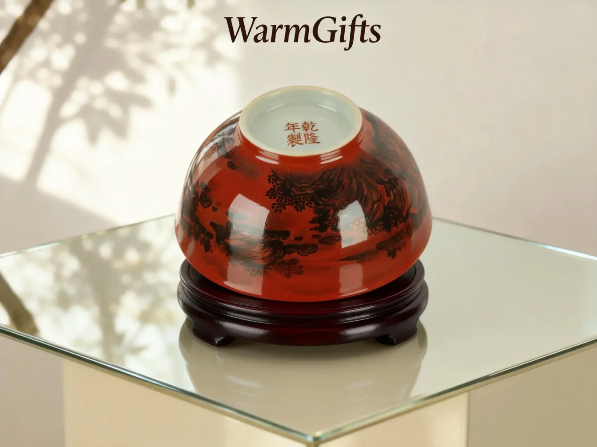 Red-Glaze Ink Landscape Porcelain Bowl