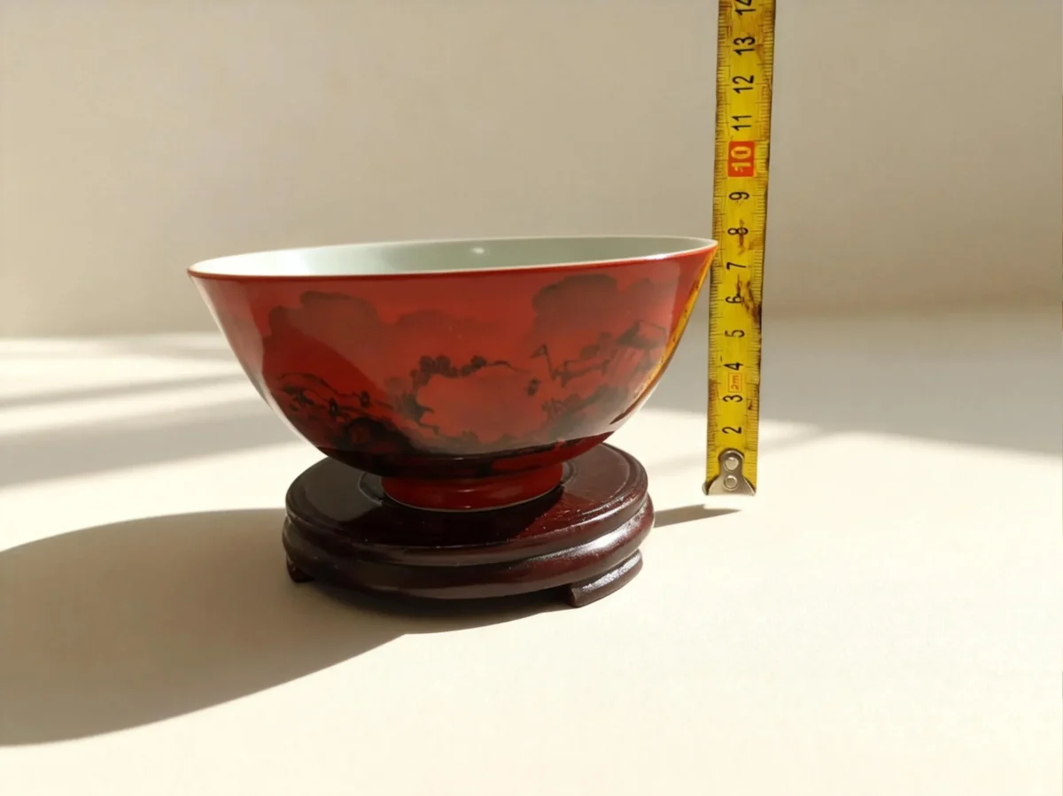 Red-Glaze Ink Landscape Porcelain Bowl