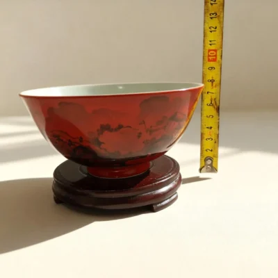 Red-Glaze Ink Landscape Porcelain Bowl