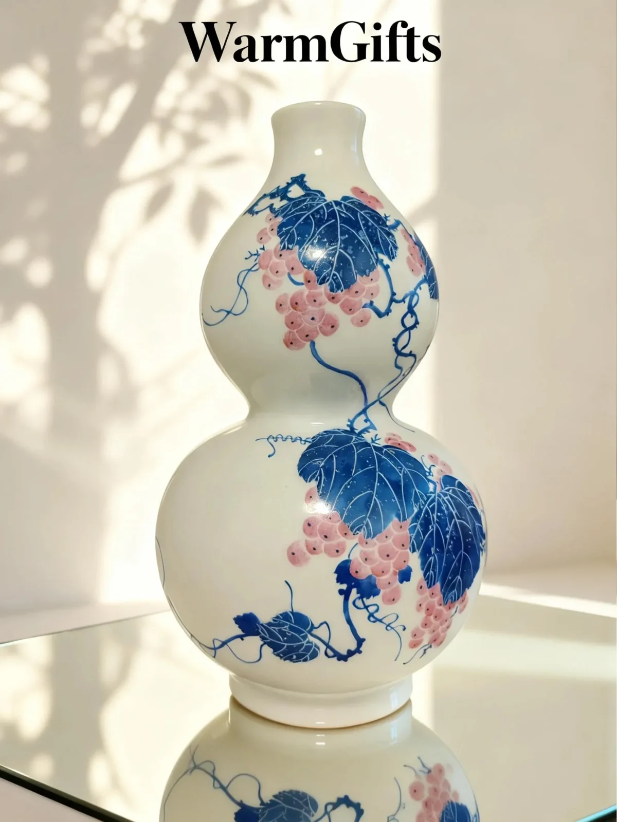 Flower Basket Bottle Pink Glaze with White-Peony Relief