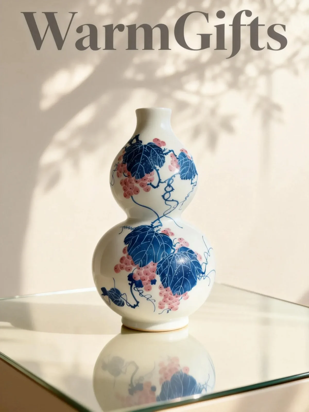 Flower Basket Bottle Pink Glaze with White-Peony Relief