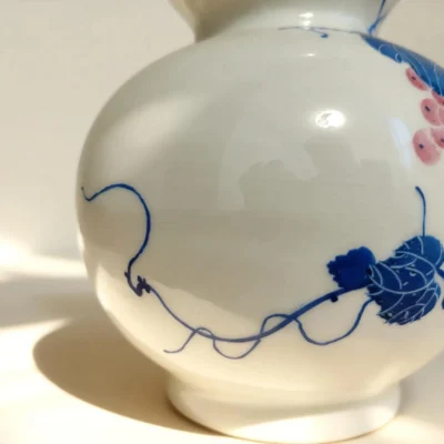 Flower Basket Bottle Pink Glaze with White-Peony Relief