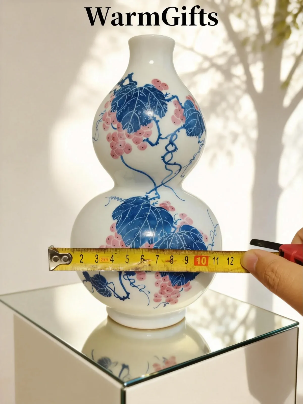 Flower Basket Bottle Pink Glaze with White-Peony Relief