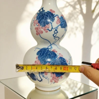 Flower Basket Bottle Pink Glaze with White-Peony Relief