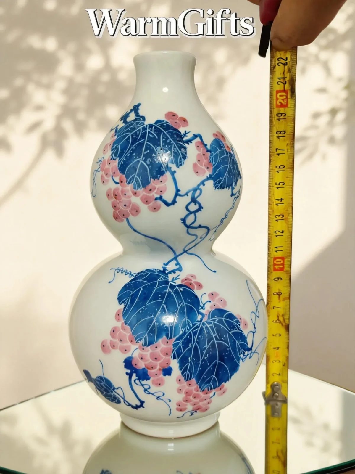 Flower Basket Bottle Pink Glaze with White-Peony Relief