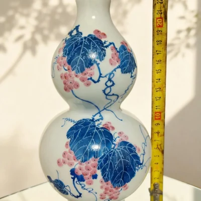 Flower Basket Bottle Pink Glaze with White-Peony Relief