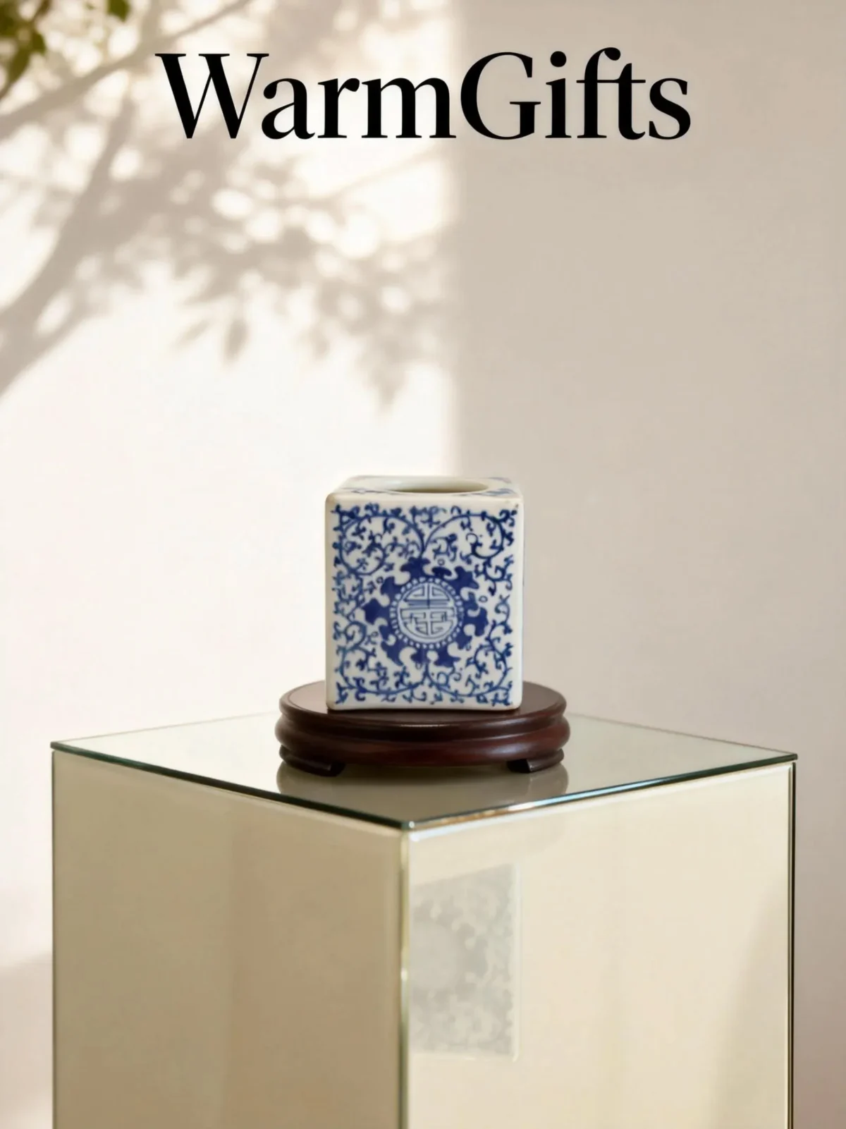 Blue-and-White Happiness and Longevity Pattern Square Ink Stand