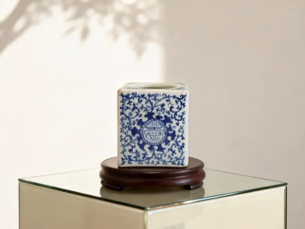 Blue-and-White Happiness and Longevity Pattern Square Ink Stand