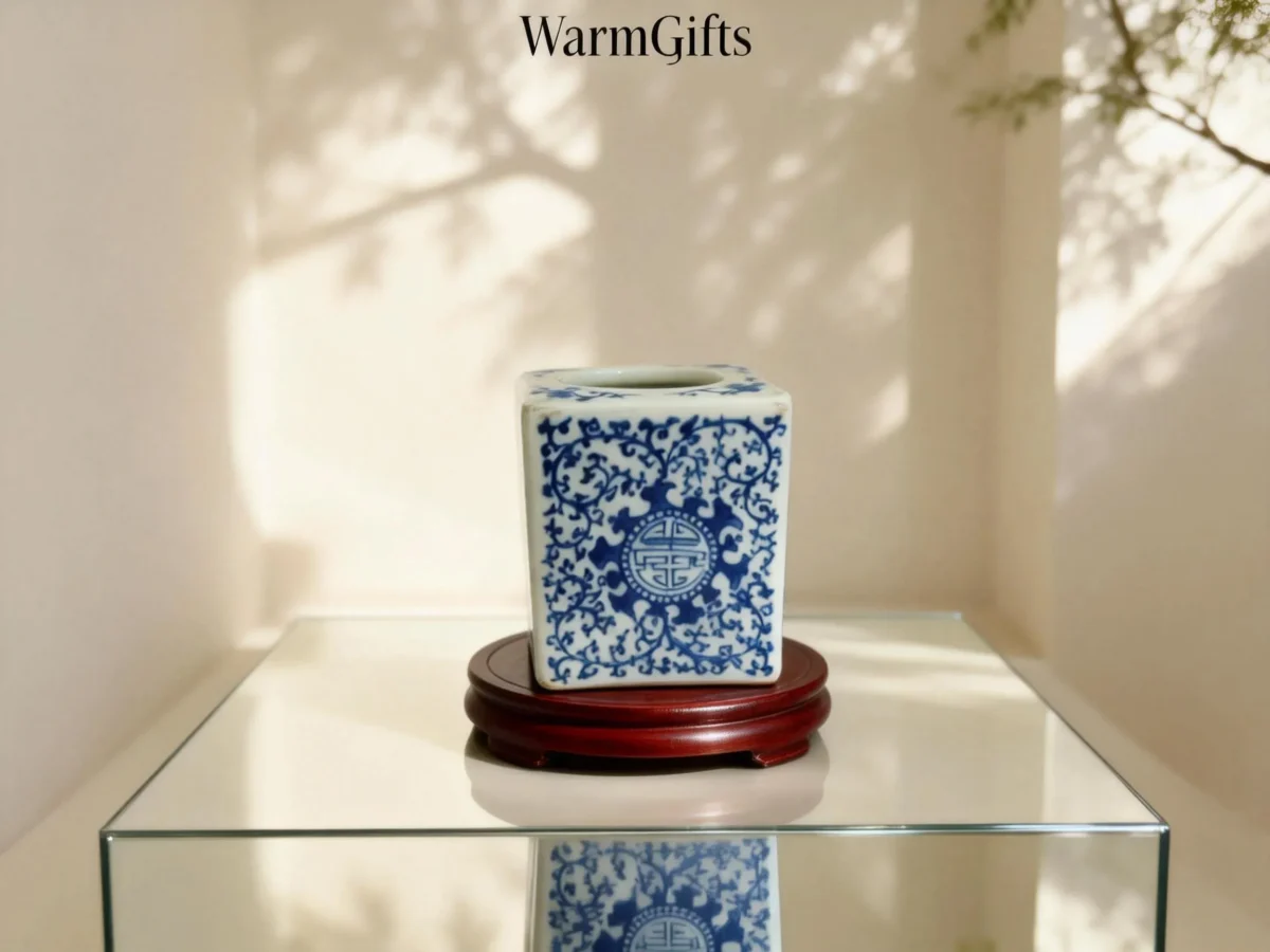 Blue-and-White Happiness and Longevity Pattern Square Ink Stand