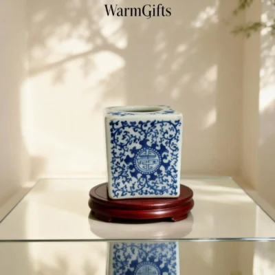 Blue-and-White Happiness and Longevity Pattern Square Ink Stand