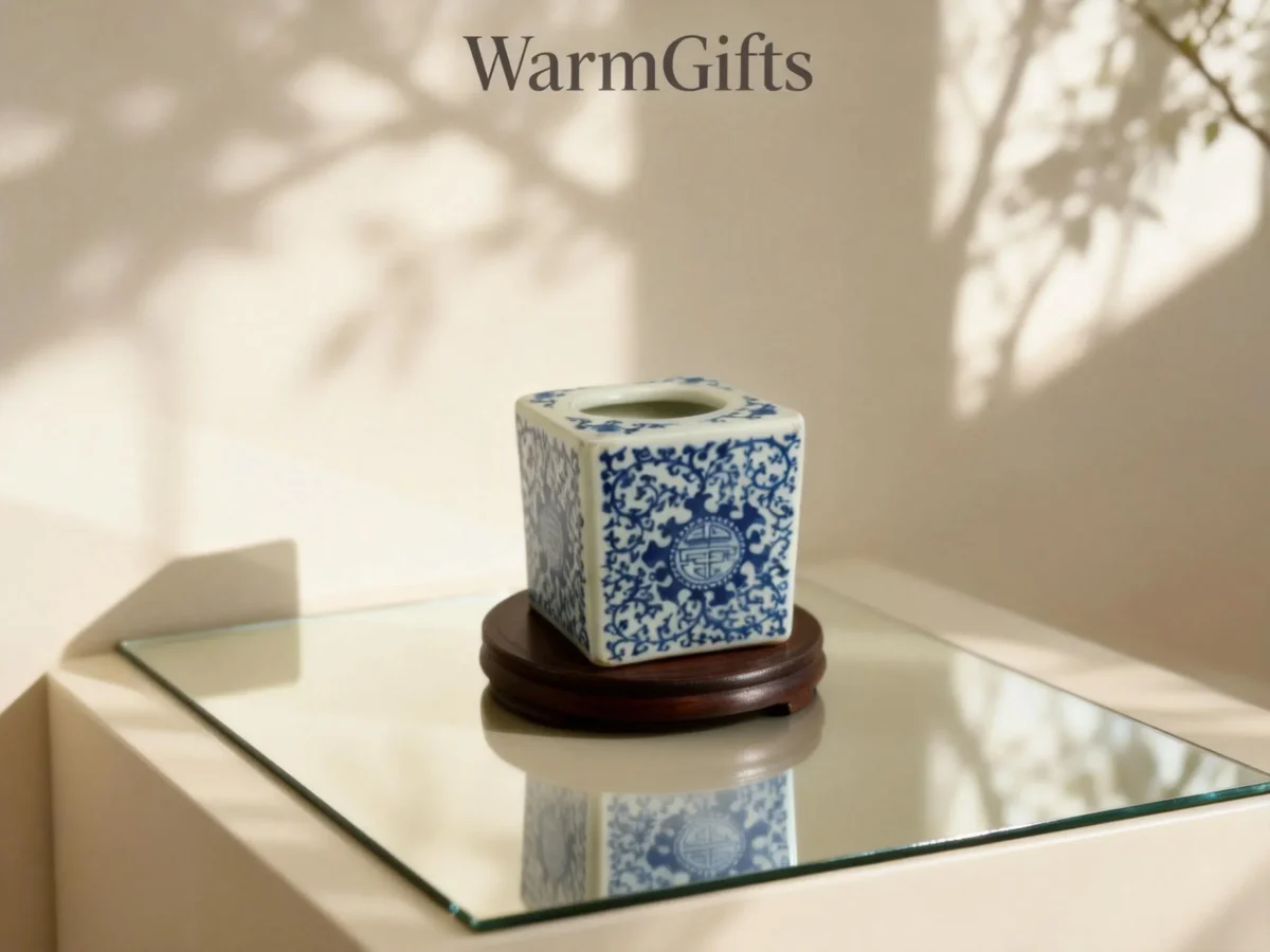 Blue-and-White Happiness and Longevity Pattern Square Ink Stand