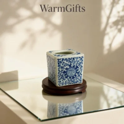 Blue-and-White Happiness and Longevity Pattern Square Ink Stand