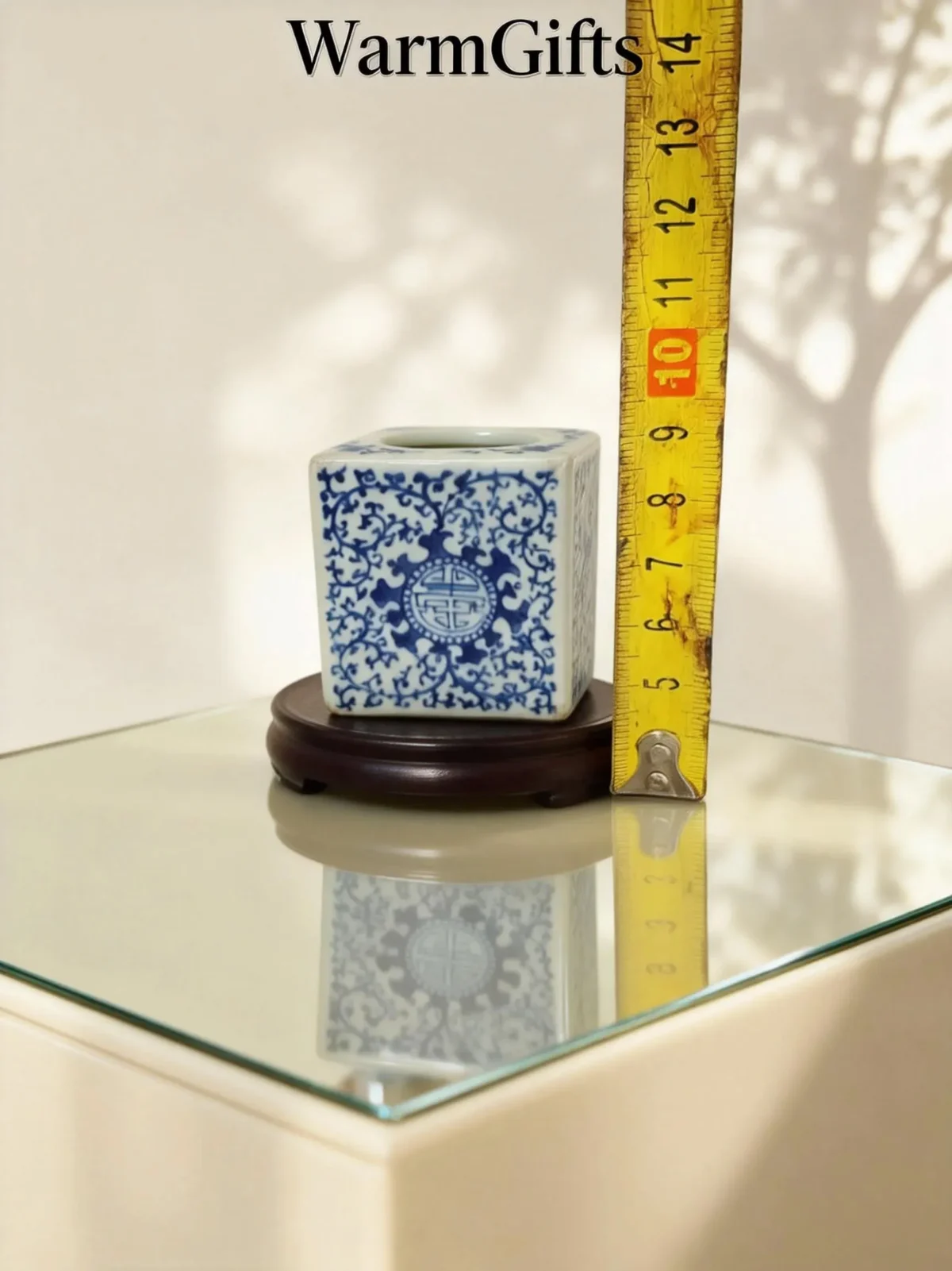 Blue-and-White Happiness and Longevity Pattern Square Ink Stand