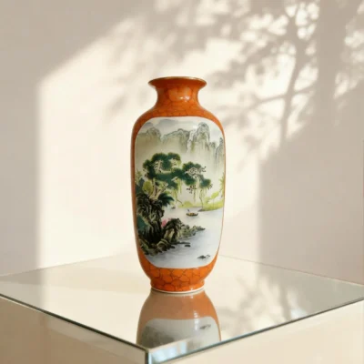 Winter Melon Iron-Red with Gold-Traced Landscape Double-Sided Reserved Panels