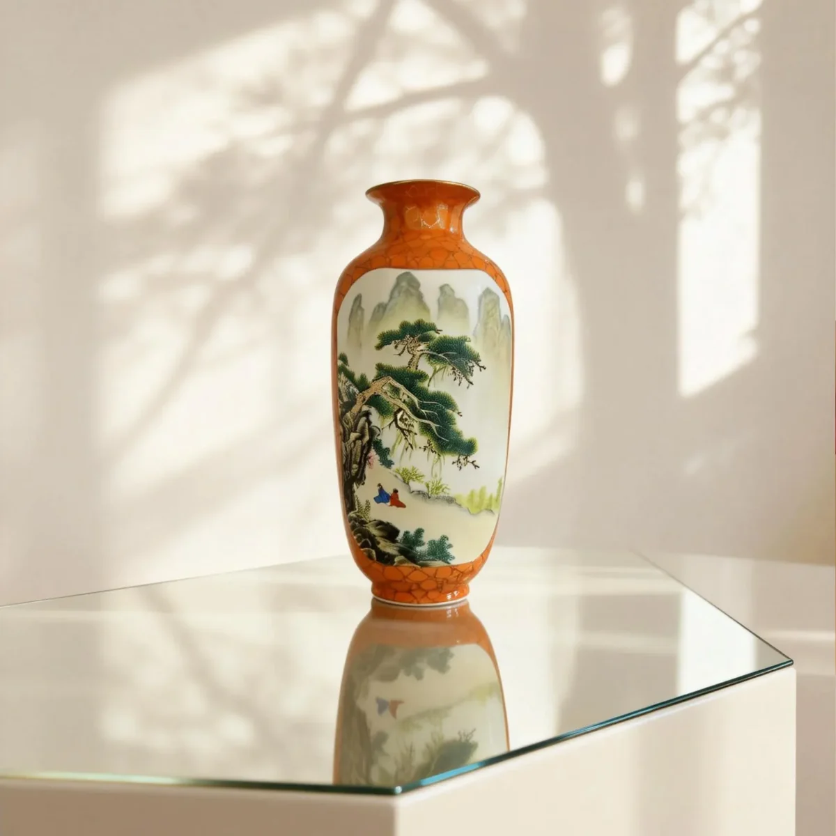 Winter Melon Iron-Red with Gold-Traced Landscape Double-Sided Reserved Panels