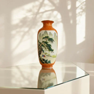 Winter Melon Iron-Red with Gold-Traced Landscape Double-Sided Reserved Panels