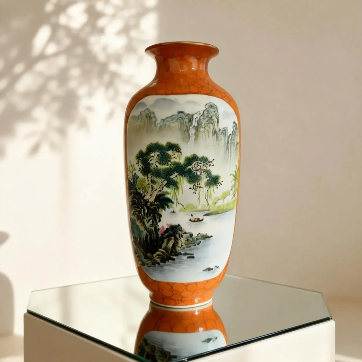 Winter Melon Iron-Red with Gold-Traced Landscape Double-Sided Reserved Panels