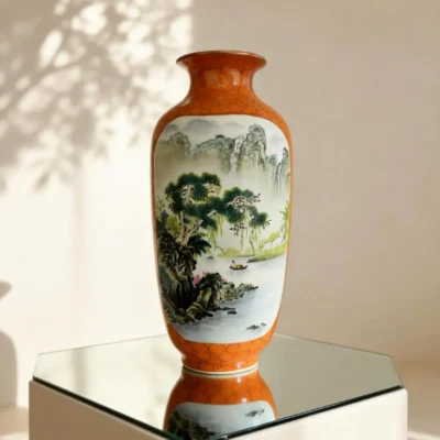 Winter Melon Iron-Red with Gold-Traced Landscape Double-Sided Reserved Panels