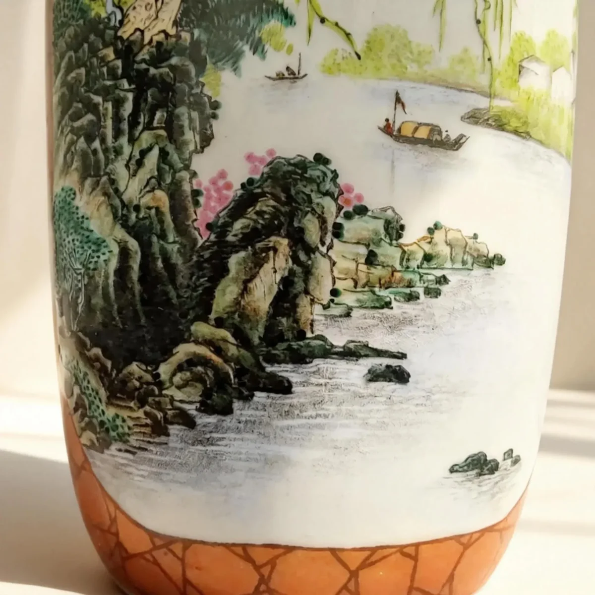 Winter Melon Iron-Red with Gold-Traced Landscape Double-Sided Reserved Panels