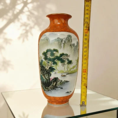 Winter Melon Iron-Red with Gold-Traced Landscape Double-Sided Reserved Panels