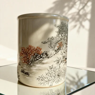 Snow Scene Gray-Glazed Brush Holder