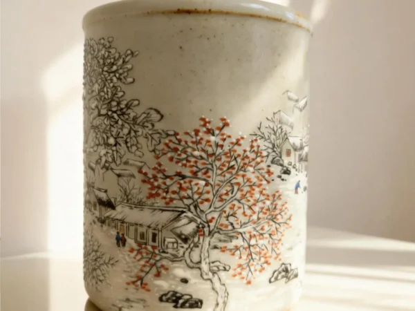 Snow Scene Gray-Glazed Brush Holder