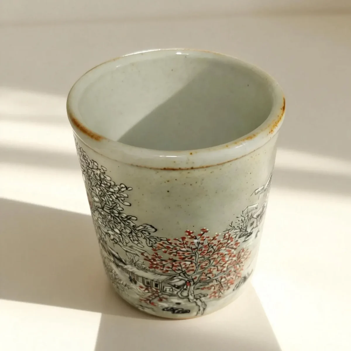 Snow Scene Gray-Glazed Brush Holder