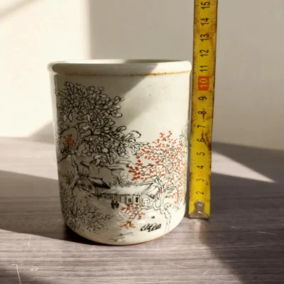 Snow Scene Gray-Glazed Brush Holder