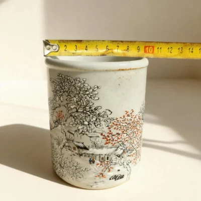 Snow Scene Gray-Glazed Brush Holder