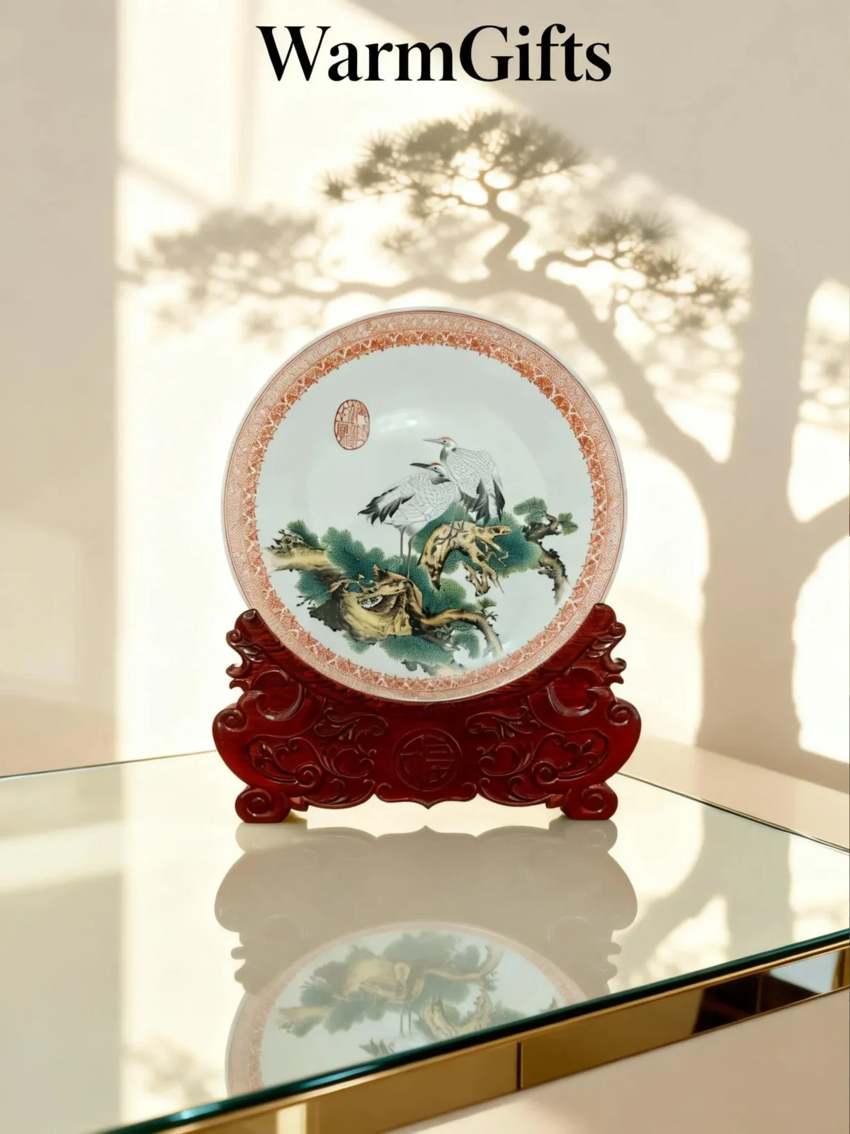Pine tree& crane porcelain plate