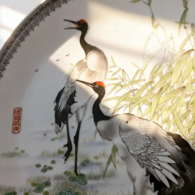 Wetland with red-crowned cranes and reeds