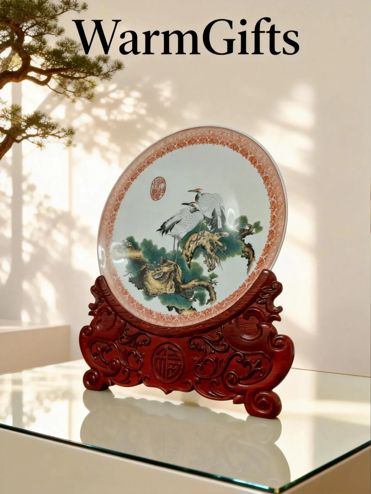 Pine tree& crane porcelain plate