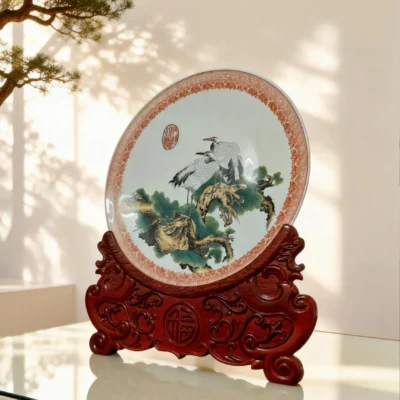 Pine tree& crane porcelain plate