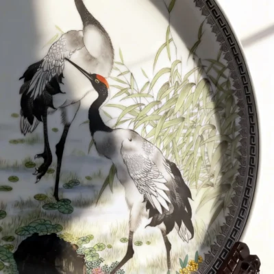 Wetland with red-crowned cranes and reeds