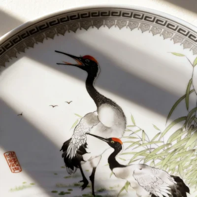 Wetland with red-crowned cranes and reeds