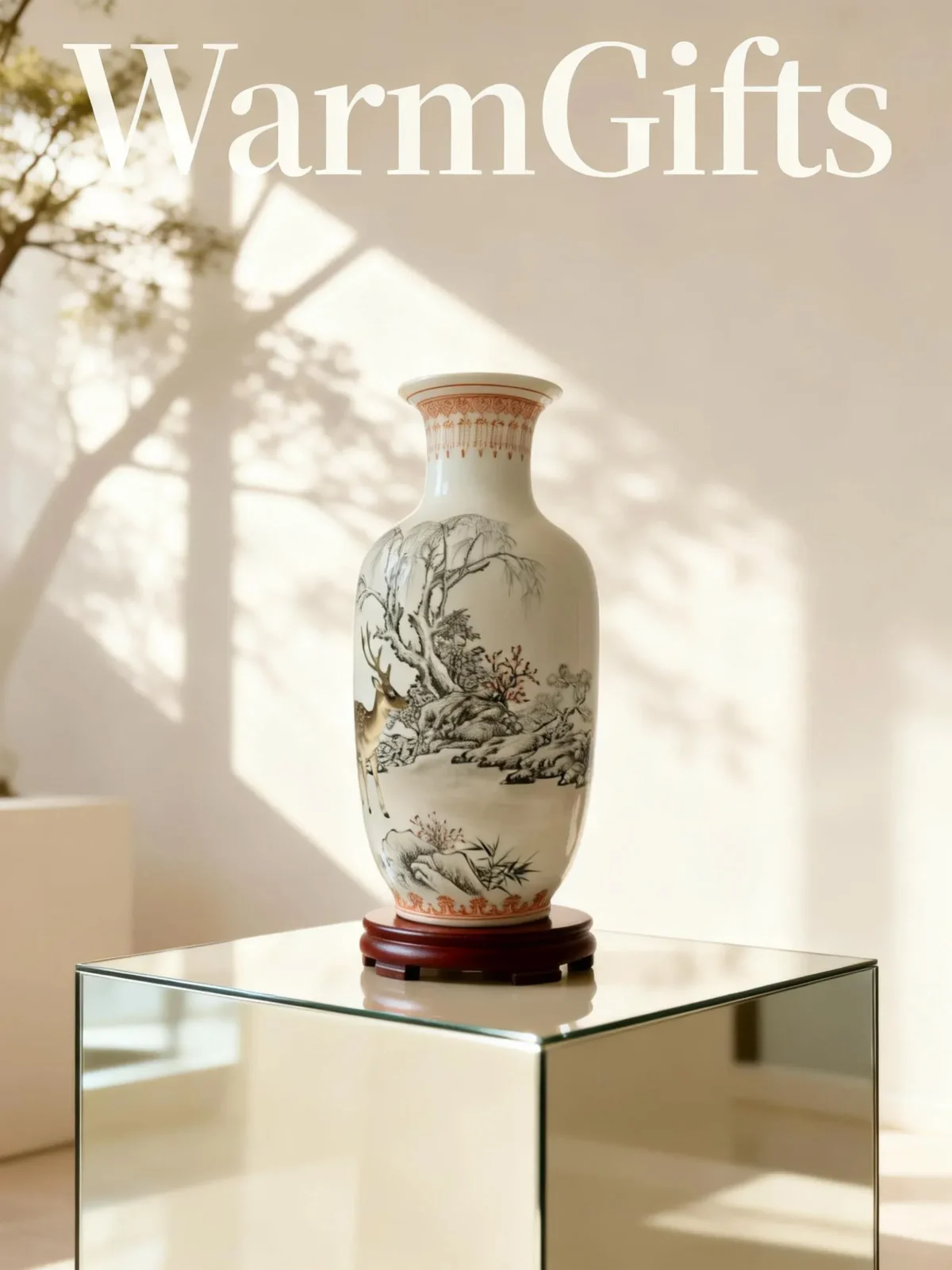 Snow Forest Deer Shadow Porcelain Bottle