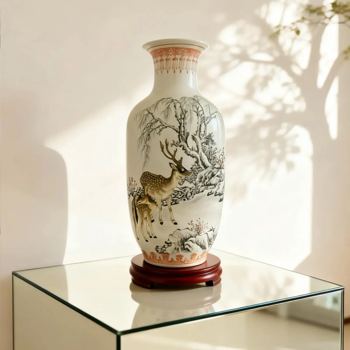 Snow Forest Deer Shadow Porcelain Bottle
