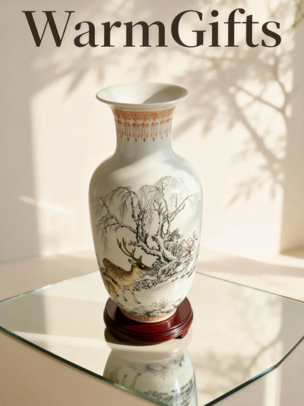 Snow Forest Deer Shadow Porcelain Bottle