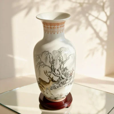 Snow Forest Deer Shadow Porcelain Bottle