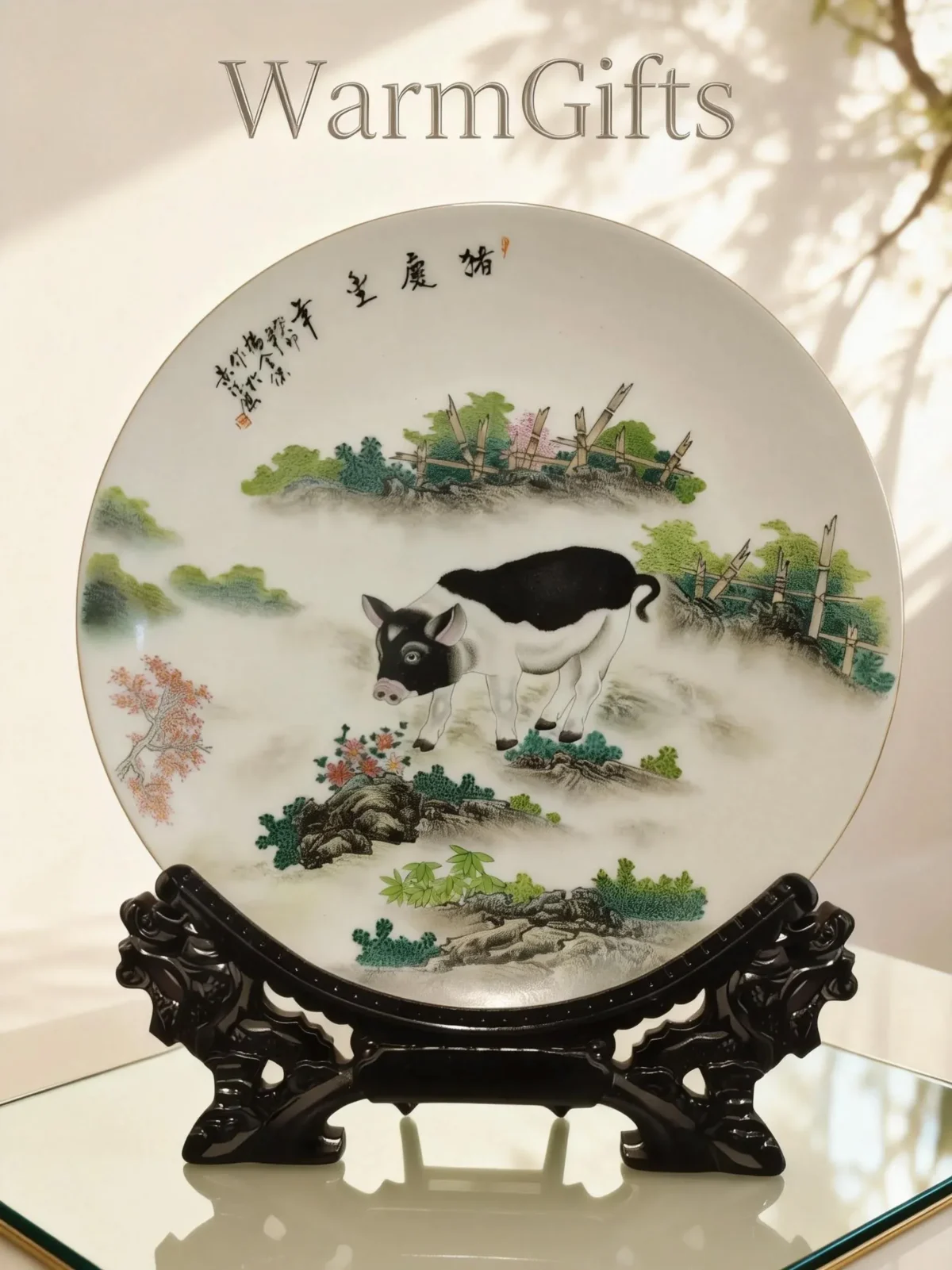 Zhu01 Pig Celebrating Abundance Porcelain Plate