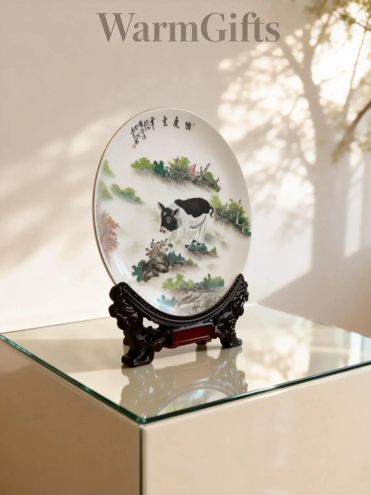 Zhu02 Pig Celebrating Abundance Porcelain Plate