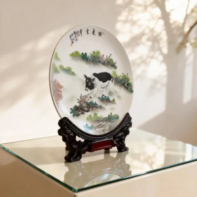 Zhu02 Pig Celebrating Abundance Porcelain Plate