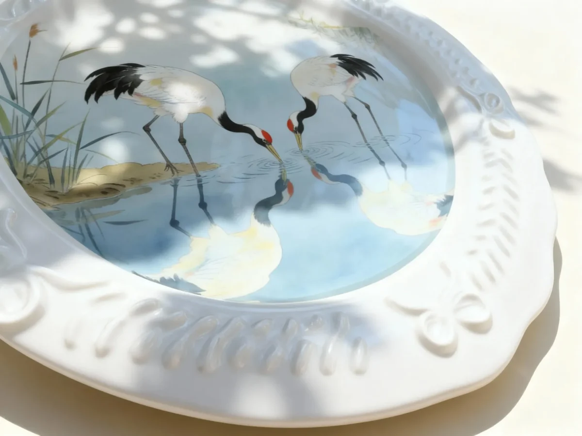 Crane's Nest in the Clear Realm: Hand-Painted Wedding Commemorative Plate Dedicated to Eternal Love